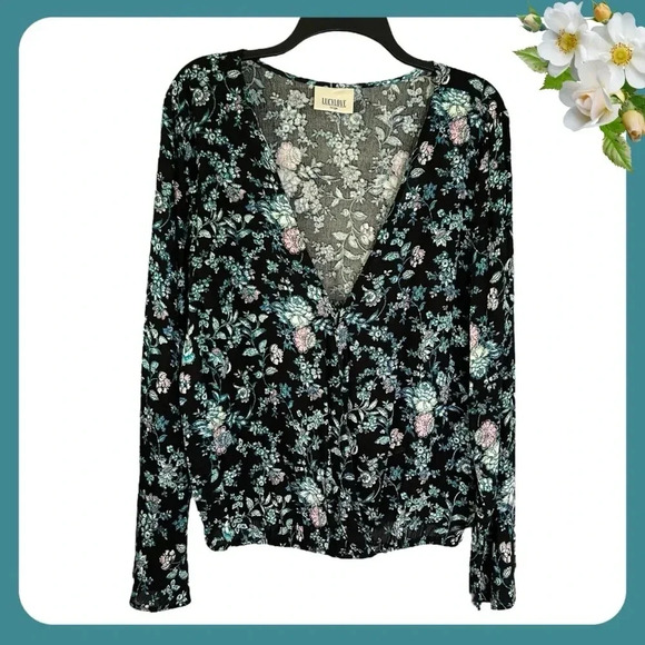 Lucy Love Wrap Front Floral Blouse Large Whimsy Boho Twee Coquette Made In USA - Picture 1 of 7